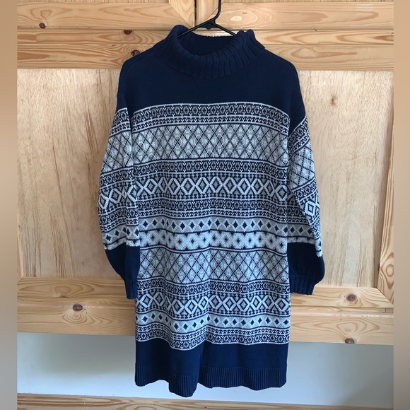 Crown & Ivy navy/gray/white roll neck eyelash print sweater dress size M - Picture 2 of 5